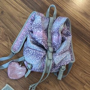 Purple Leopard Print Backpack with Heart Charm